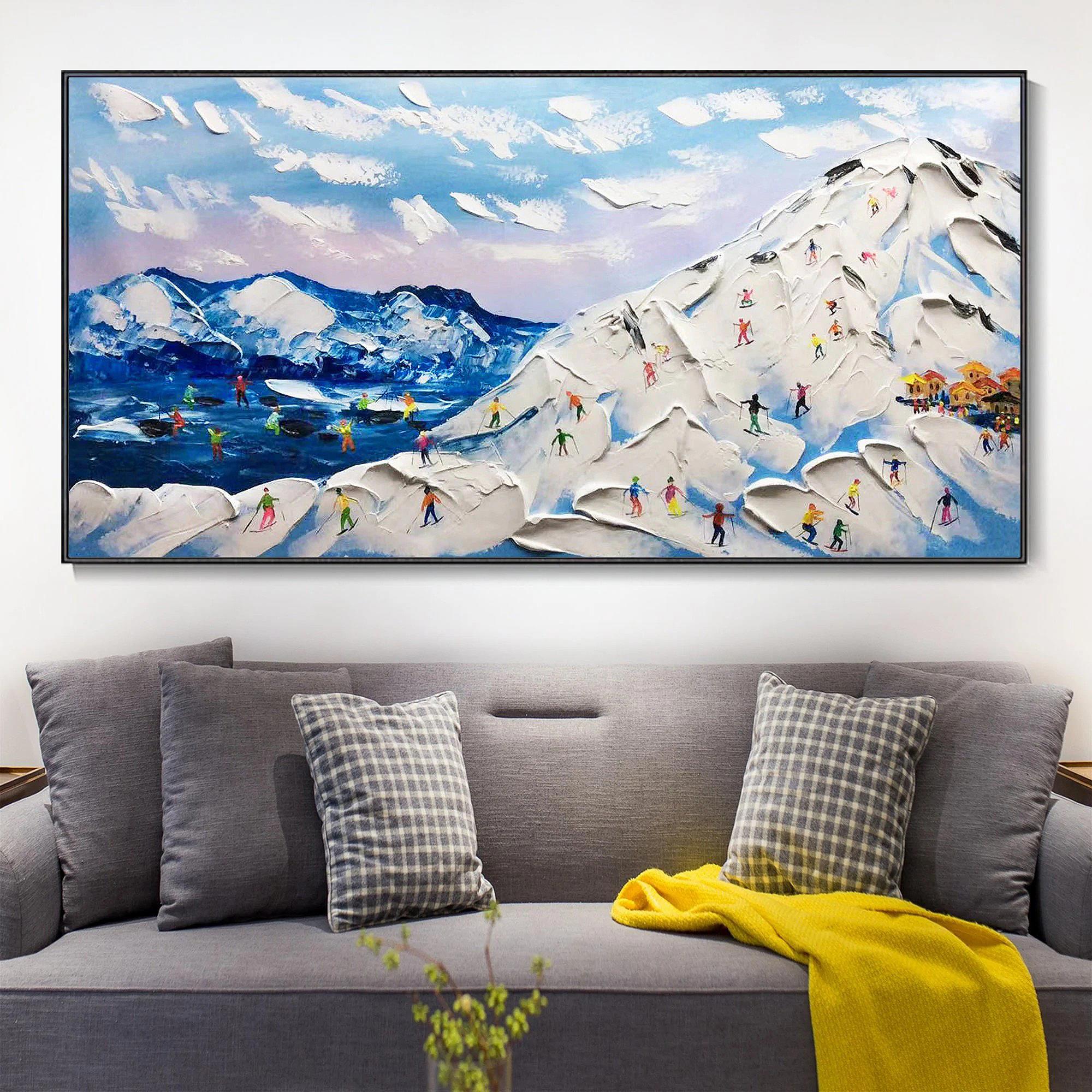 雪の山のスキーヤー ウォールアート スポーツ ホワイト スノー スキー 部屋の装飾 by Knife 14油絵